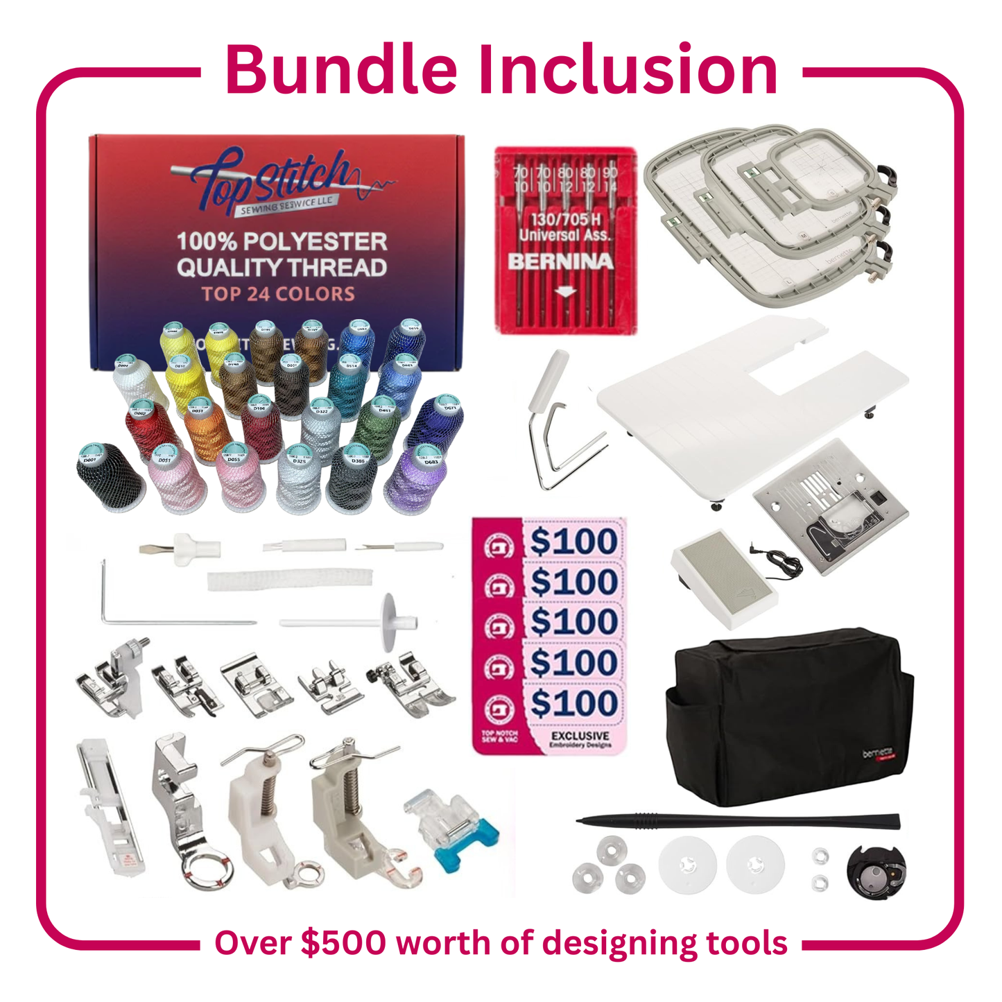 Bernette B79 Sewing & Embroidery Machine Deluxe Bundle with Top Stitch High Quality Embroidery Thread Set