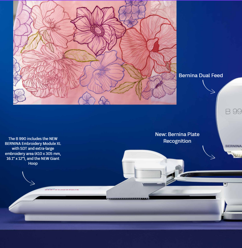 Bernina 990 sewing , embroidery and quilting machine features 