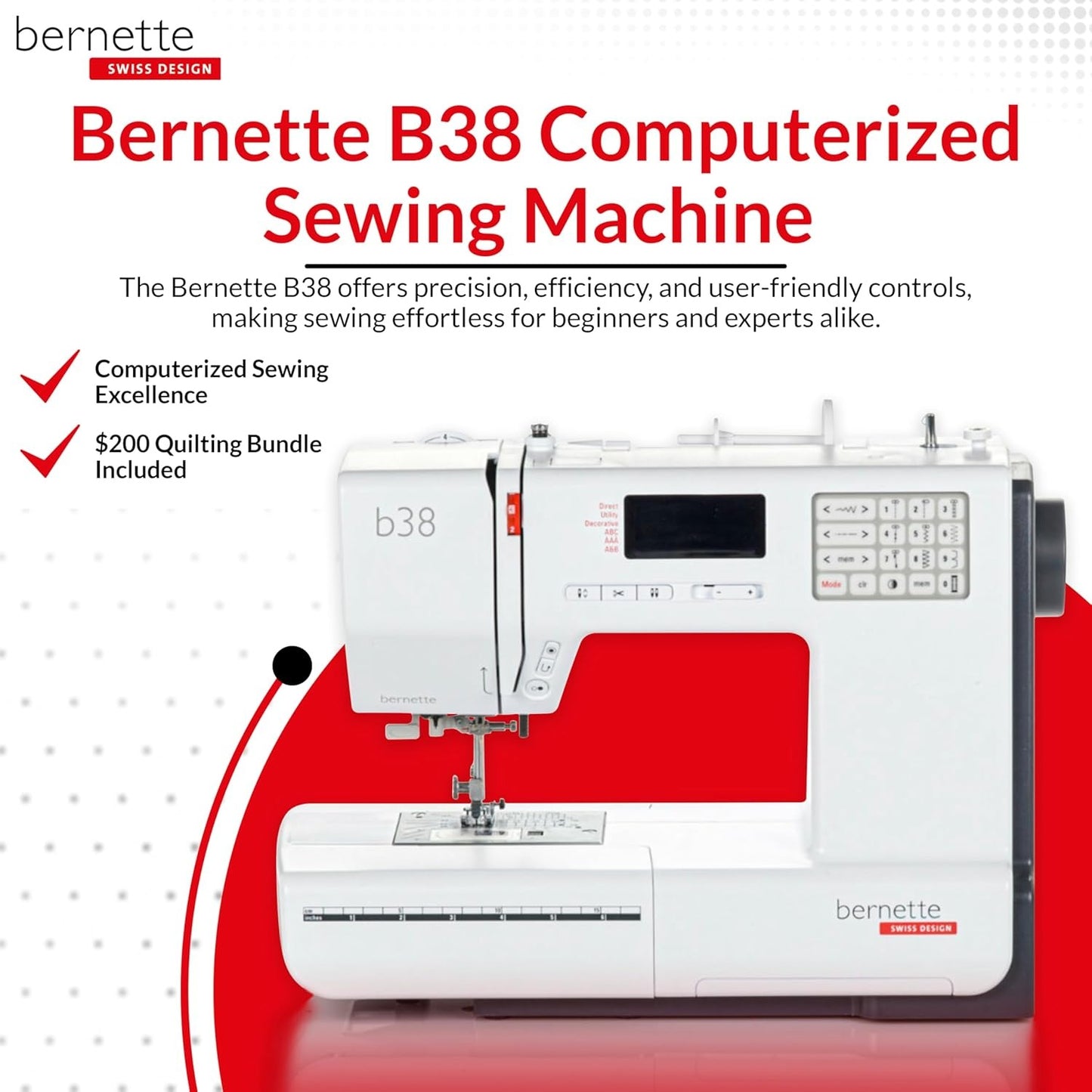 Bernette B38 Computerized Sewing Machine with Cutting Tools & Presser Foot Kit | Advanced Sewing Bundle
