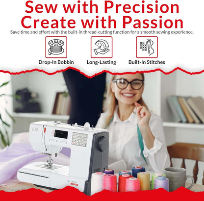 Bernette B38 Computerized Sewing Machine with Cutting Tools & Presser Foot Kit | Advanced Sewing Bundle