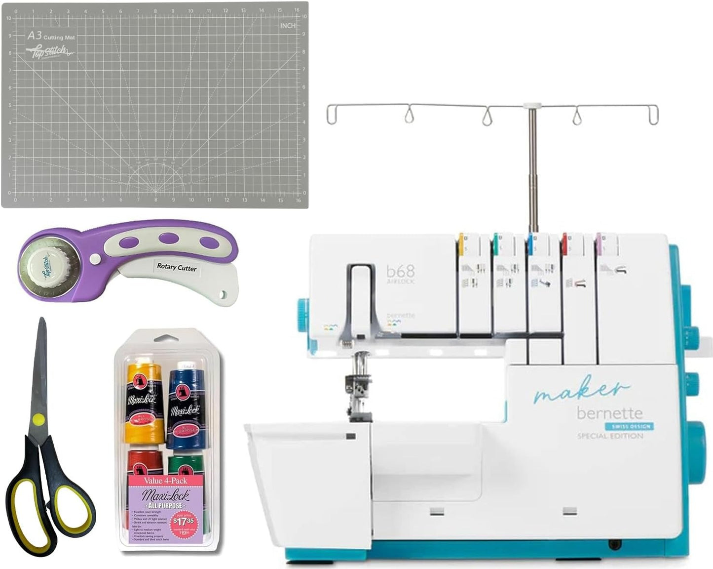 Bernette b68 Maker AIRLOCK Bundle – Serger & Coverstitch Combo for Everyday Garment Finishing