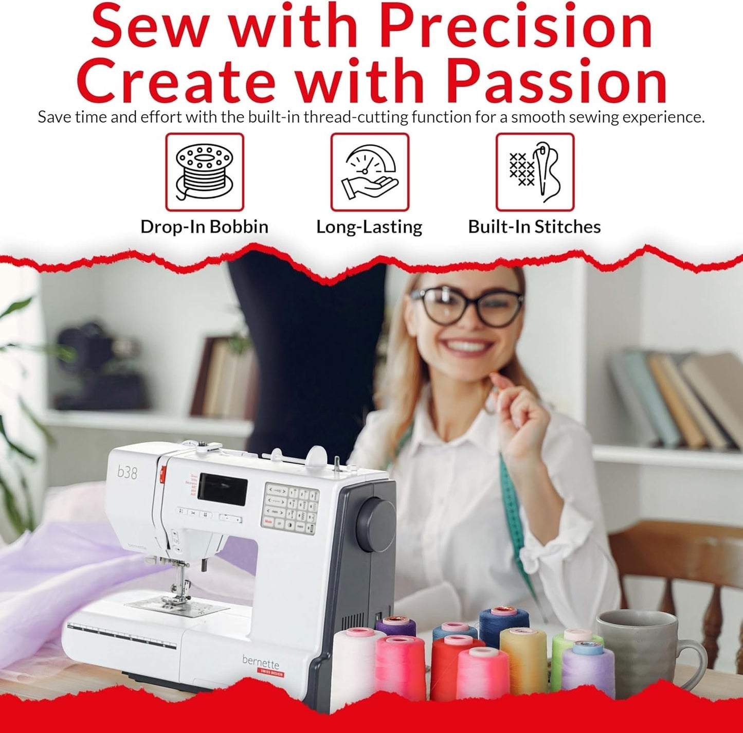 Bernette b38 Sewing & Quilting Bundle with Top Stitch Carry Tote Bag